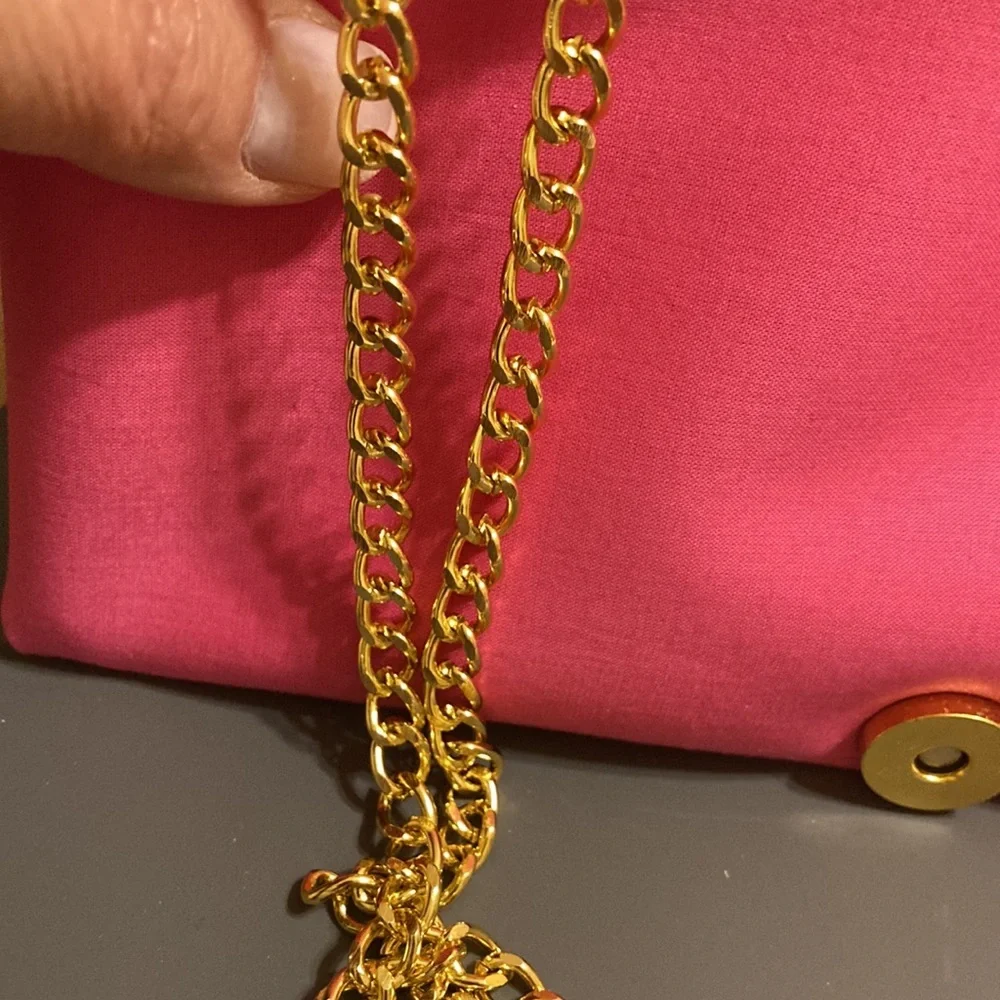 NWT Barbie pink cloth ornate clutch with convertible gold tone chain strap
